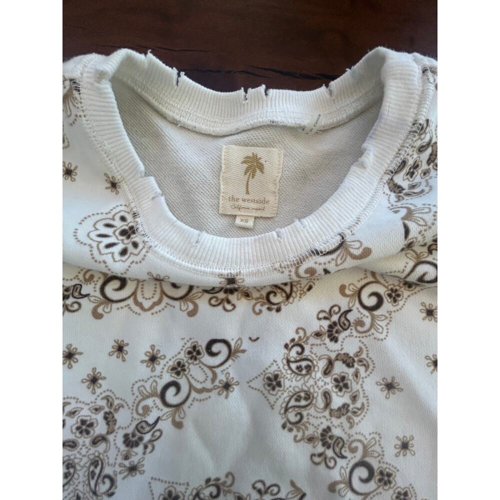 The Westside XS Cropped Sweatshirt Paisley Bandana Raw Hem Distressed Cotton - Picture 4 of 5